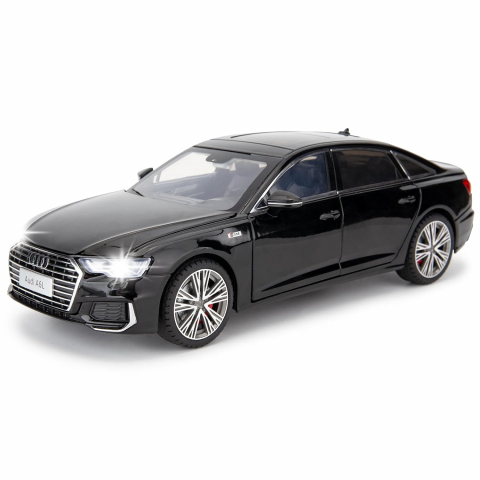 Macheta Audi A6L, 1:18, din Metal, cu Lumini si Sunete realistice de Motor si Alarma, cu Functie Pull-Back, cu Functie de Deschidere a Usilor - Negru [0]