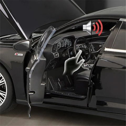 Macheta Audi A6L, 1:18, din Metal, cu Lumini si Sunete realistice de Motor si Alarma, cu Functie Pull-Back, cu Functie de Deschidere a Usilor - Negru [3]
