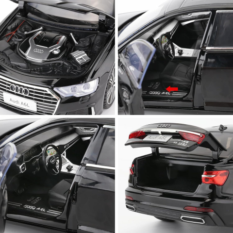 Macheta Audi A6L, 1:18, din Metal, cu Lumini si Sunete realistice de Motor si Alarma, cu Functie Pull-Back, cu Functie de Deschidere a Usilor - Negru [11]