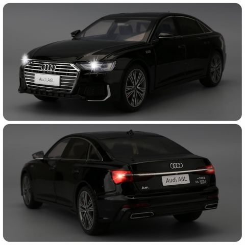 Macheta Audi A6L, 1:18, din Metal, cu Lumini si Sunete realistice de Motor si Alarma, cu Functie Pull-Back, cu Functie de Deschidere a Usilor - Negru [10]