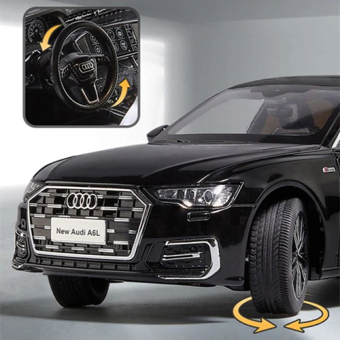 Macheta Audi A6L, 1:18, din Metal, cu Lumini si Sunete realistice de Motor si Alarma, cu Functie Pull-Back, cu Functie de Deschidere a Usilor - Negru [1]