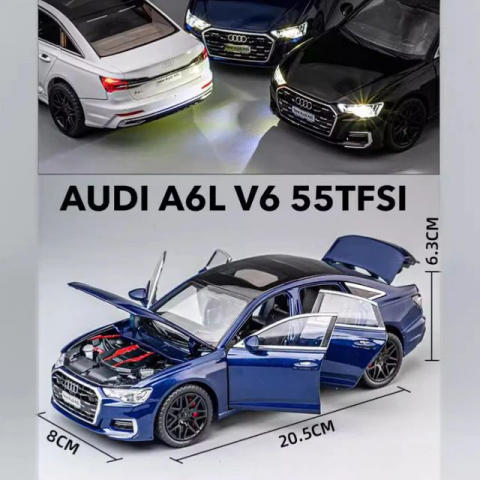 Macheta Audi A6L 55 TFSI, din Metal, cu Lumini si Sunete realistice de Motor si Alarma, cu Functie Pull-Back, cu Functie de Deschidere a Usilor - Negru [4]