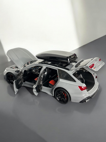 Macheta Audi RS6, din Metal, cu Lumini si Sunete realistice de Motor si Alarma, cu Functie Pull-Back, cu Functie de Deschidere a Usilor - Gri Ceramic [2]