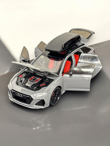 Macheta Audi RS6, din Metal, cu Lumini si Sunete realistice de Motor si Alarma, cu Functie Pull-Back, cu Functie de Deschidere a Usilor - Gri Ceramic [3]