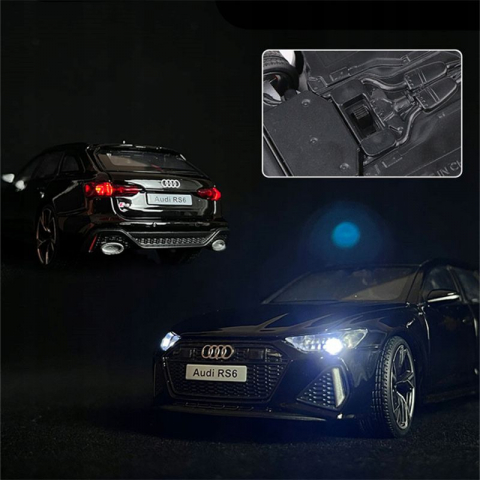 Macheta Audi RS6, Portbagaj Detasabil, Faruri si Stopuri Luminoase, din Metal, cu Lumini si Sunete realistice de Motor si Alarma, Volan Functional, cu Functie Pull-Back, cu Functie de Deschidere a Usi [9]