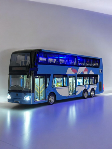 Automachete - Macheta Autobuz, din Metal, cu Lumini Ambientale in Interior si Sunete realistice de Motor si Alarma, cu Functie Pull-Back, cu Functie de Deschidere a Usilor