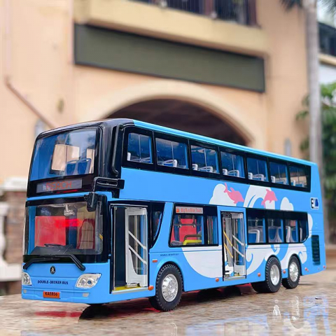 Macheta Autobuz, din Metal, cu Lumini Ambientale in Interior si Sunete realistice de Motor si Alarma, cu Functie Pull-Back, cu Functie de Deschidere a Usilor [6]