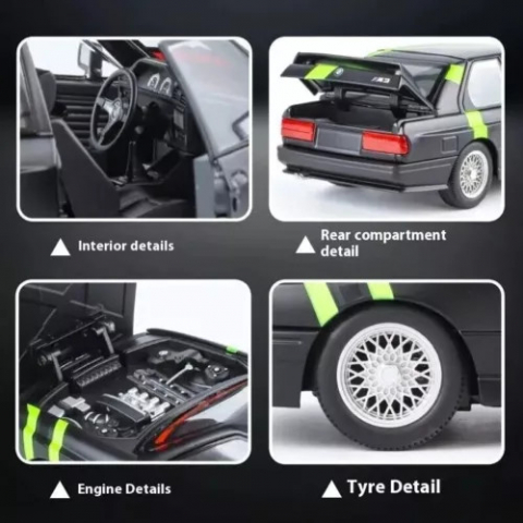 Macheta BMW M3 E30, din Metal cu Sunete, Lumini, Functie Pull-Back, Usi, Capota si Portbagaj Deschizatoare si Detalii Realistice [4]