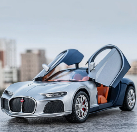 Mașină din Metal Bugatti Atlantic 1:32,Uși Deschizătoare, Lumini și Sunete, Accesoriu Valize Detașabile, 15,5 cm [5]