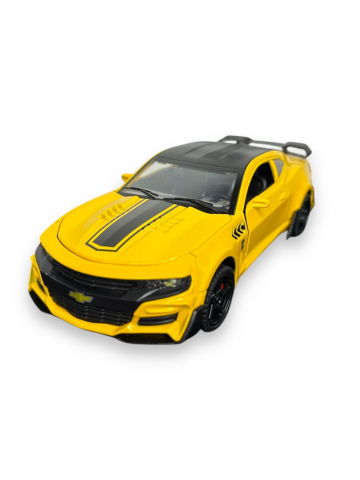 Macheta Chevrolet Camaro, din Metal, cu Lumini ( Faruri si Stopuri ) si Sunete realistice de Motor si Alarma, cu Functie Pull-Back, cu Functie de Deschidere a Usilor, Galben [0]