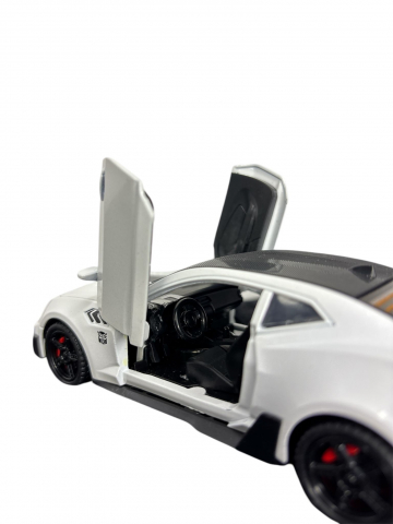 Macheta Chevrolet Camaro, din Metal, cu Lumini ( Faruri si Stopuri ) si Sunete realistice de Motor si Alarma, cu Functie Pull-Back, cu Functie de Deschidere a Usilor, Alb [2]