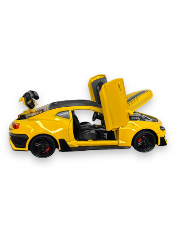 Macheta Chevrolet Camaro, din Metal, cu Lumini ( Faruri si Stopuri ) si Sunete realistice de Motor si Alarma, cu Functie Pull-Back, cu Functie de Deschidere a Usilor, Galben [7]