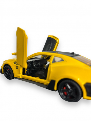 Macheta Chevrolet Camaro, din Metal, cu Lumini ( Faruri si Stopuri ) si Sunete realistice de Motor si Alarma, cu Functie Pull-Back, cu Functie de Deschidere a Usilor, Galben [3]
