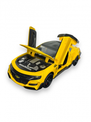 Macheta Chevrolet Camaro, din Metal, cu Lumini ( Faruri si Stopuri ) si Sunete realistice de Motor si Alarma, cu Functie Pull-Back, cu Functie de Deschidere a Usilor, Galben [4]