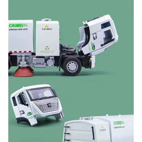 Macheta Cleaning City Truck, din Metal - Vehicul cu Functie Pull-Back, Sunete, Lumini, 22 cm, Usi si Panouri Detasabile, Parte Frontala Deschizabila- Jucarie Camion de Curatenie [4]
