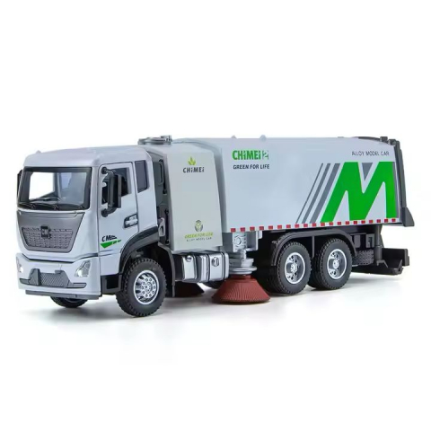 Macheta Cleaning City Truck, din Metal - Vehicul cu Functie Pull-Back, Sunete, Lumini, 22 cm, Usi si Panouri Detasabile, Parte Frontala Deschizabila- Jucarie Camion de Curatenie [0]