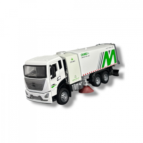 Macheta Cleaning City Truck, din Metal - Vehicul cu Functie Pull-Back, Sunete, Lumini, 22 cm, Usi si Panouri Detasabile, Parte Frontala Deschizabila- Jucarie Camion de Curatenie [6]