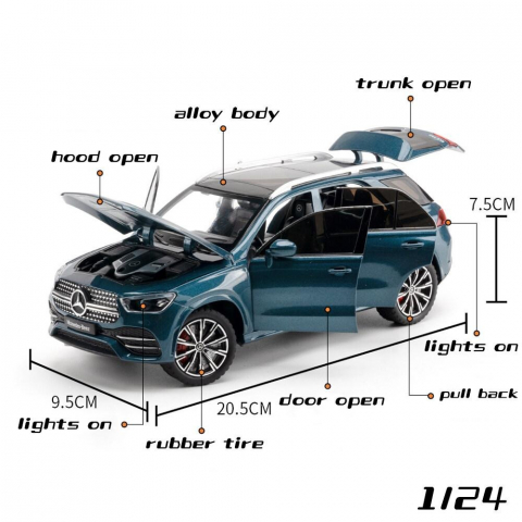 Macheta GLE350, Fum pe Baza de Apa, din Metal, cu Lumini si Sunete realistice de Motor si Alarma, cu Functie Pull-Back, cu Functie de Deschidere a Usilor - Alb [6]