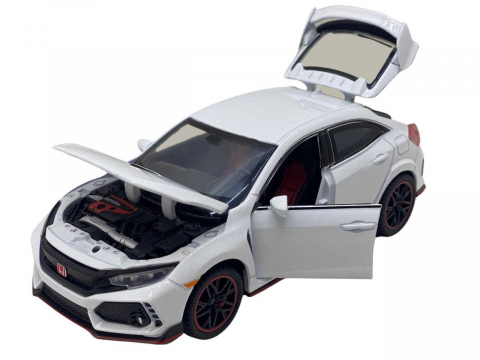 Macheta Honda Civic Type R, Metal, Sunete de Motor si Lumini, Functii de Deschidere Usi si Pull-Back, 15 cm, Alb [0]