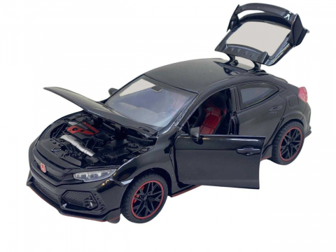 Macheta Honda Civic Type R, Metal, Sunete de Motor si Lumini, Functii de Deschidere Usi si Pull-Back, 15 cm, Negru [0]