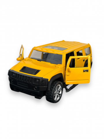 Macheta Hummer, din Metal, cu Lumini si Sunete realistice de Motor si Alarma, cu Functie Pull-Back, cu Functie de Deschidere a Usilor - Galben [0]