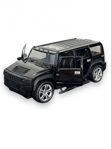 Macheta Hummer, din Metal, cu Lumini si Sunete realistice de Motor si Alarma, cu Functie Pull-Back, cu Functie de Deschidere a Usilor - Negru [0]