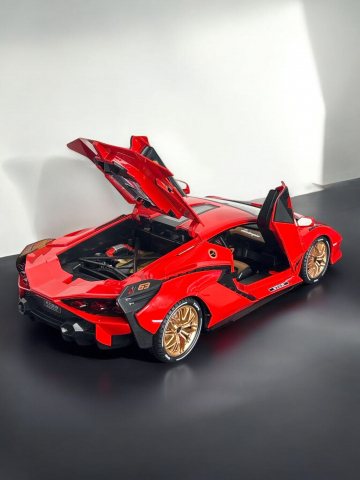 Macheta Lamborghini SIAN, 1:14, din Metal, cu Lumini si Sunete realistice de Motor si Alarma, cu Functie Pull-Back, cu Functie de Deschidere a Usilor - Rosu [17]