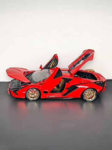 Macheta Lamborghini SIAN, 1:14, din Metal, cu Lumini si Sunete realistice de Motor si Alarma, cu Functie Pull-Back, cu Functie de Deschidere a Usilor - Rosu [11]