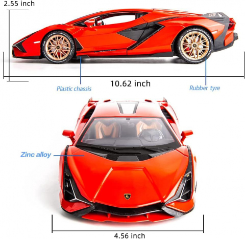Macheta Lamborghini SIAN, 1:14, din Metal, cu Lumini si Sunete realistice de Motor si Alarma, cu Functie Pull-Back, cu Functie de Deschidere a Usilor - Rosu [8]