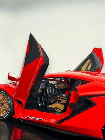 Macheta Lamborghini SIAN, 1:14, din Metal, cu Lumini si Sunete realistice de Motor si Alarma, cu Functie Pull-Back, cu Functie de Deschidere a Usilor - Rosu [10]