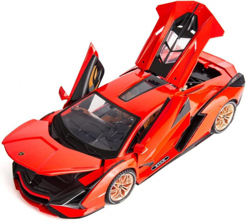 Macheta Lamborghini SIAN, 1:14, din Metal, cu Lumini si Sunete realistice de Motor si Alarma, cu Functie Pull-Back, cu Functie de Deschidere a Usilor - Rosu [7]