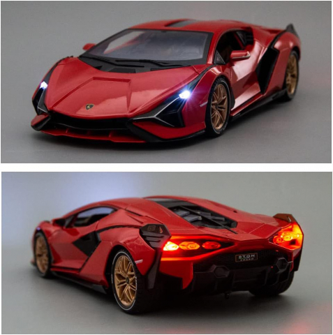 Macheta Lamborghini SIAN, 1:14, din Metal, cu Lumini si Sunete realistice de Motor si Alarma, cu Functie Pull-Back, cu Functie de Deschidere a Usilor - Rosu [0]