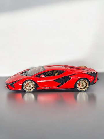 Macheta Lamborghini SIAN, 1:14, din Metal, cu Lumini si Sunete realistice de Motor si Alarma, cu Functie Pull-Back, cu Functie de Deschidere a Usilor - Rosu [2]
