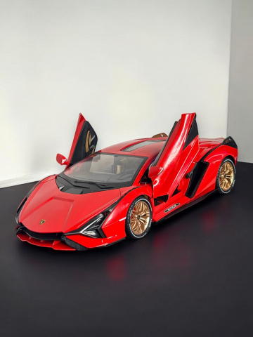 Macheta Lamborghini SIAN, 1:14, din Metal, cu Lumini si Sunete realistice de Motor si Alarma, cu Functie Pull-Back, cu Functie de Deschidere a Usilor - Rosu [9]