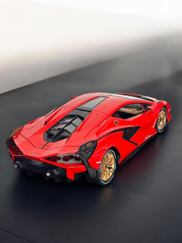 Macheta Lamborghini SIAN, 1:14, din Metal, cu Lumini si Sunete realistice de Motor si Alarma, cu Functie Pull-Back, cu Functie de Deschidere a Usilor - Rosu [3]