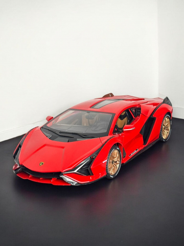 Macheta Lamborghini SIAN, 1:14, din Metal, cu Lumini si Sunete realistice de Motor si Alarma, cu Functie Pull-Back, cu Functie de Deschidere a Usilor - Rosu [1]