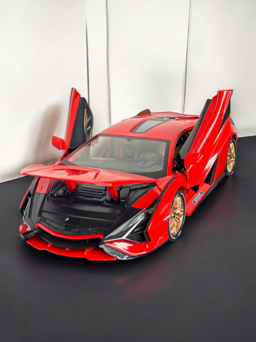Macheta Lamborghini SIAN, 1:14, din Metal, cu Lumini si Sunete realistice de Motor si Alarma, cu Functie Pull-Back, cu Functie de Deschidere a Usilor - Rosu [15]