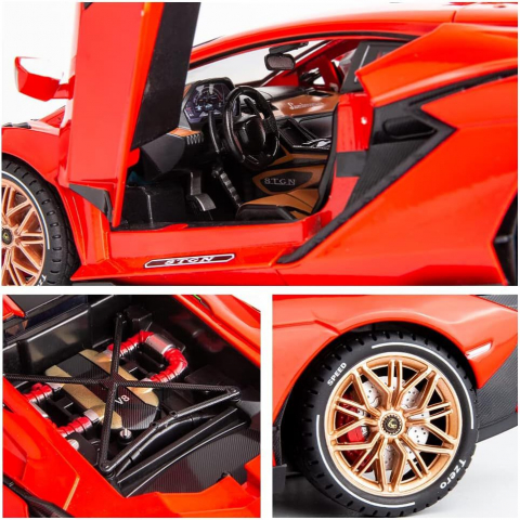 Macheta Lamborghini SIAN, 1:14, din Metal, cu Lumini si Sunete realistice de Motor si Alarma, cu Functie Pull-Back, cu Functie de Deschidere a Usilor - Rosu [4]