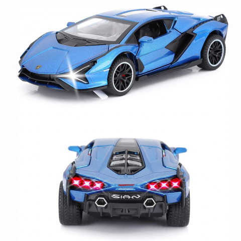 Macheta Lamborghini SIAN, Metal, Sunete de Motor si Lumini, Functii de Deschidere Usi si Pull-Back, Albastru, 15 cm [1]