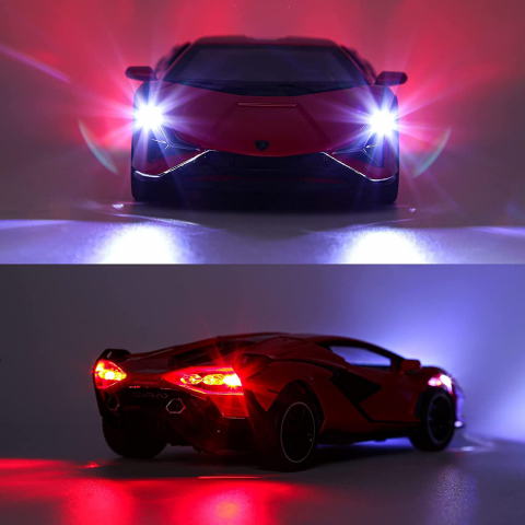 Macheta Lamborghini SIAN, Metal, Sunete de Motor si Lumini, Functii de Deschidere Usi si Pull-Back, Rosu, 15 cm [2]