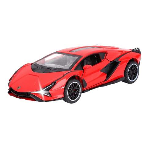 Automachete - Macheta Lamborghini SIAN, Metal, Sunete de Motor si Lumini, Functii de Deschidere Usi si Pull-Back, Rosu, 15 cm