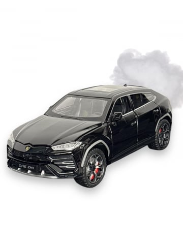 Automachete - Macheta Lamborghini Urus, Fum pe Baza de Apa, din Metal, cu Lumini si Sunete realistice de Motor si Alarma, cu Functie Pull-Back, cu Functie de Deschidere a Usilor - Negru