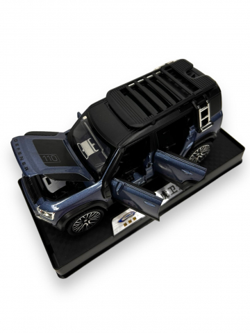 Macheta Land Rover Defender, Metal, Sunete de Motor si Lumini, Functii de Deschidere Usi si Pull-Back, 15 cm, Albastru [2]