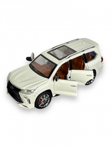 Macheta Lexus LX570, Fum pe Baza de Apa, din Metal, cu Lumini si Sunete realistice de Motor si Alarma, cu Functie Pull-Back, cu Functie de Deschidere a Usilor - Alb [0]