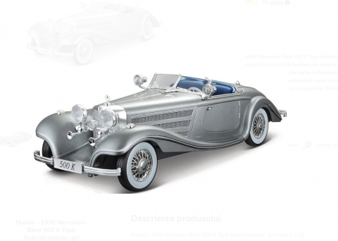 Macheta Mercedes-Benz 500 K Specialroadster 1936, Fum pe Baza de Apa, Sunete de Motor si Lumini, Functii de Deschidere Usi si Pull-Back, Gri Metalic, 1:24 [6]