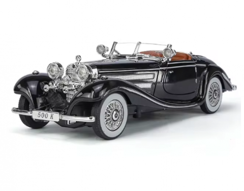 Macheta Mercedes-Benz 500 K  Specialroadster 1936, Fum pe Baza de Apa, Sunete de Motor si Lumini, Functii de Deschidere Usi si Pull-Back, Negru, 1:24 [0]