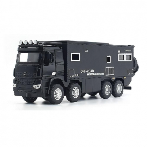 Toate Produsele - Macheta Mercedes-Benz Arocs Nomadism Navigator 8x8, Metal, Sunete de Motor si Lumini, Functii de Deschidere Usi si Pull-Back, Negru, 1:24