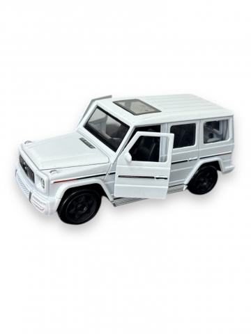Macheta Mercedes-Benz G Class, din Metal, cu Lumini ( Faruri si Stopuri ) si Sunete realistice de Motor si Alarma, cu Functie Pull-Back, cu Functie de Deschidere a Usilor, Alb [5]