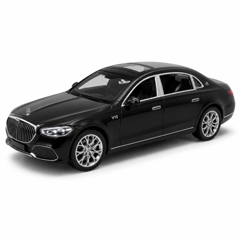 Masinute din Metal - Macheta Mercedes-Maybach, Metal, Sunete de Motor si Lumini, Functii de Deschidere Usi si Pull-Back,15 cm, Negru