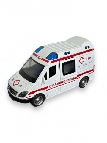 Macheta Mercedes Sprinter, Ambulanta, din Metal, cu Lumini si Sunete realistice de Motor si Alarma, cu Functie Pull-Back, cu Functie de Deschidere a Usilor [2]